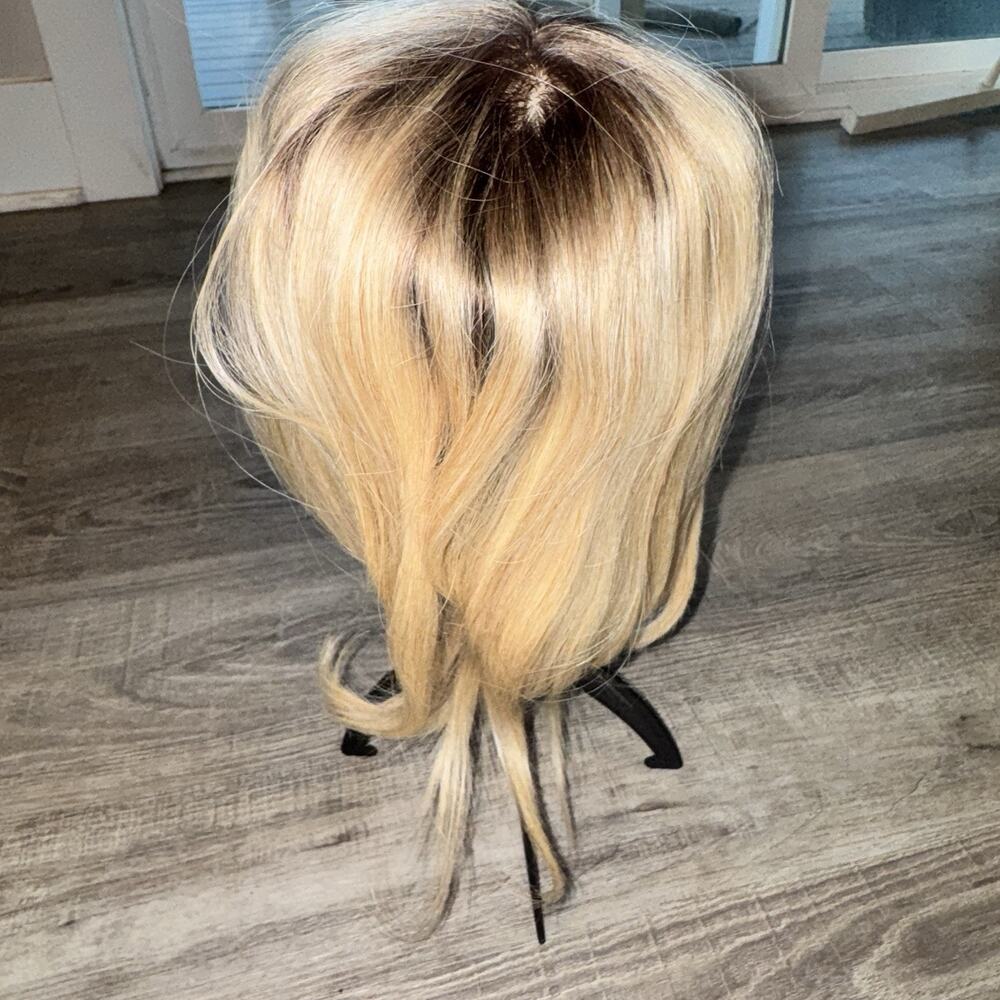 Blonde Unicorn Human Hair Topper Rooted Blonde Brown Clip In Hairpiece